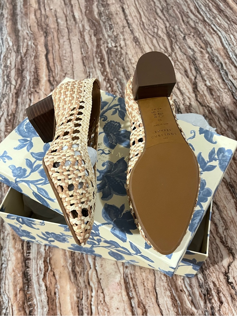 Sezane Anya Woven Beige Low Block Heel Pumps - Picture 6 of 10